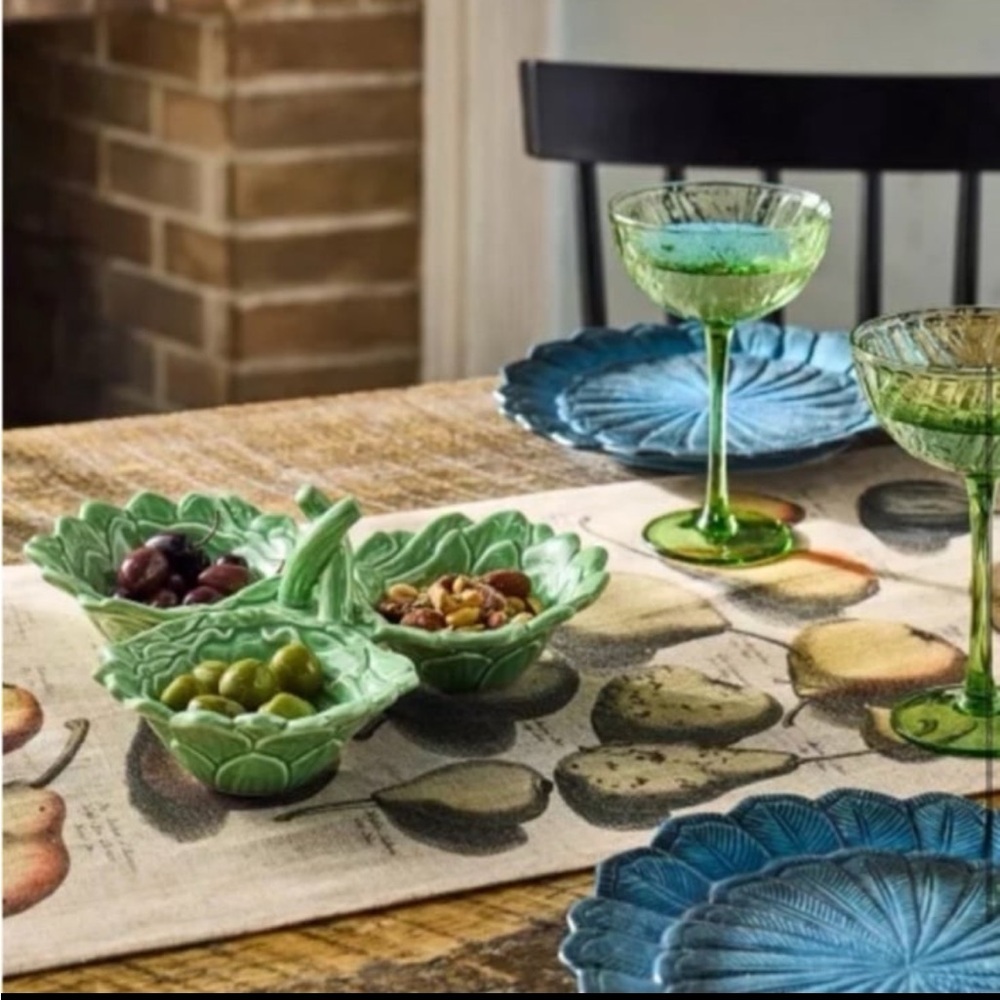 John Derian Artichoke Three Section Stoneware Serving Bowl Green NWT ✨Sold Out✨